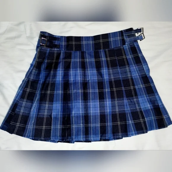 Like-New Blue Plaid Pleated Women's Skirt - Picture 1 of 8